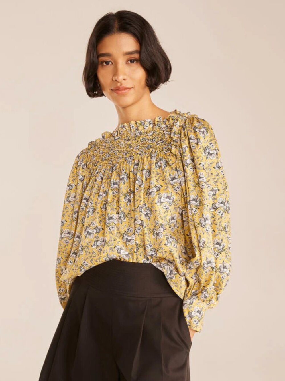 Rebecca Taylor Intaglio Rose Smocked Blouse